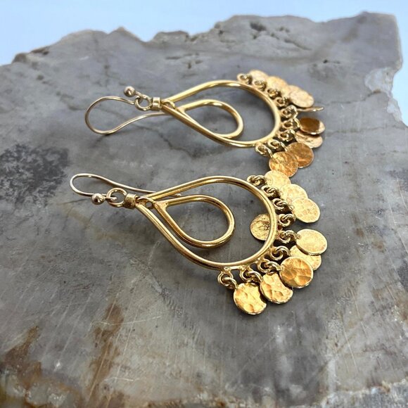 Gold Vermeil Sterling Silver 925 Teardrop Disc Tassel Dangle Drop Earrings - Picture 13 of 16